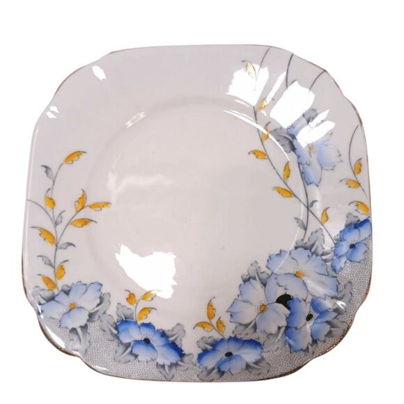 1940 Scotia Salisbury 6.5 Square Plate Fine Bone China Blue Floral Replacement - Picture 2 of 15